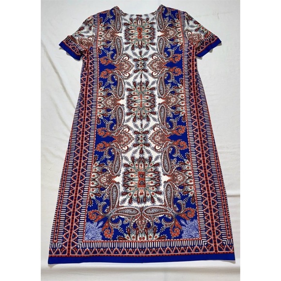 London Times Blue and Orange Patterned Midi Dress - Picture 7 of 7